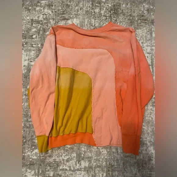 We The Free Shady Colorblock Crewneck Sweatshirt - Orange, Pink, Yellow size L - Picture 2 of 6